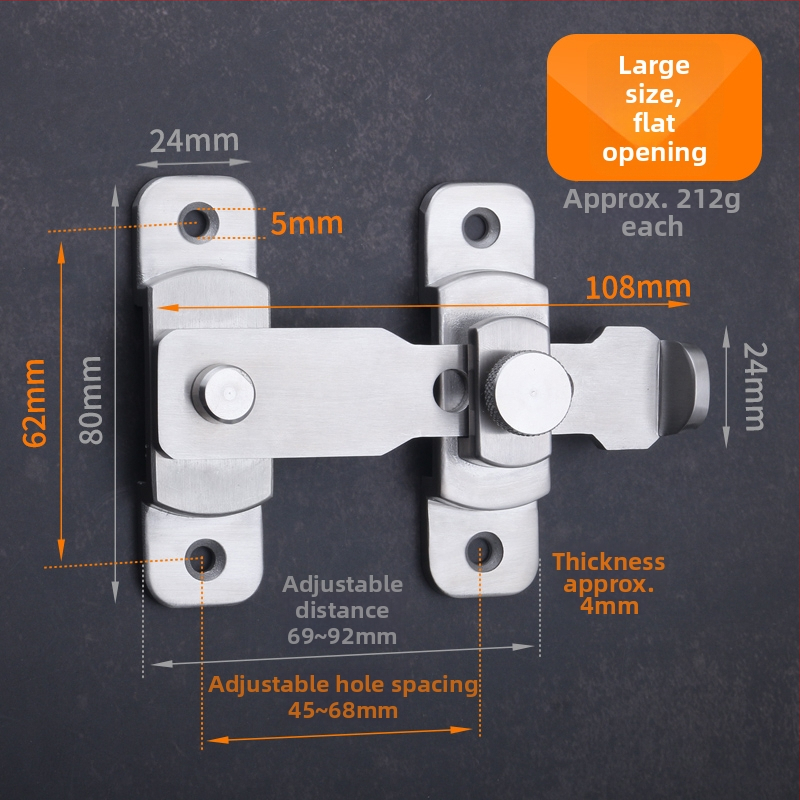Zavrt za krilo vrata s leptir tipom čepa, nehrđajući čelik, model Swing Door Latch, šifra F759MSS95TH75J, američki stil