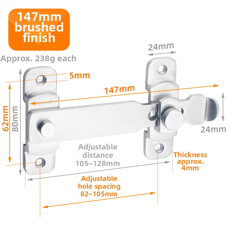 Zavrt za krilo vrata s leptir tipom čepa, nehrđajući čelik, model Swing Door Latch, šifra F759MSS95TH75J, američki stil