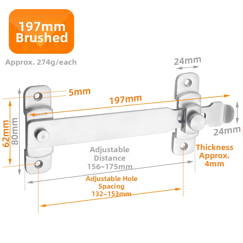 Zavrt za krilo vrata s leptir tipom čepa, nehrđajući čelik, model Swing Door Latch, šifra F759MSS95TH75J, američki stil