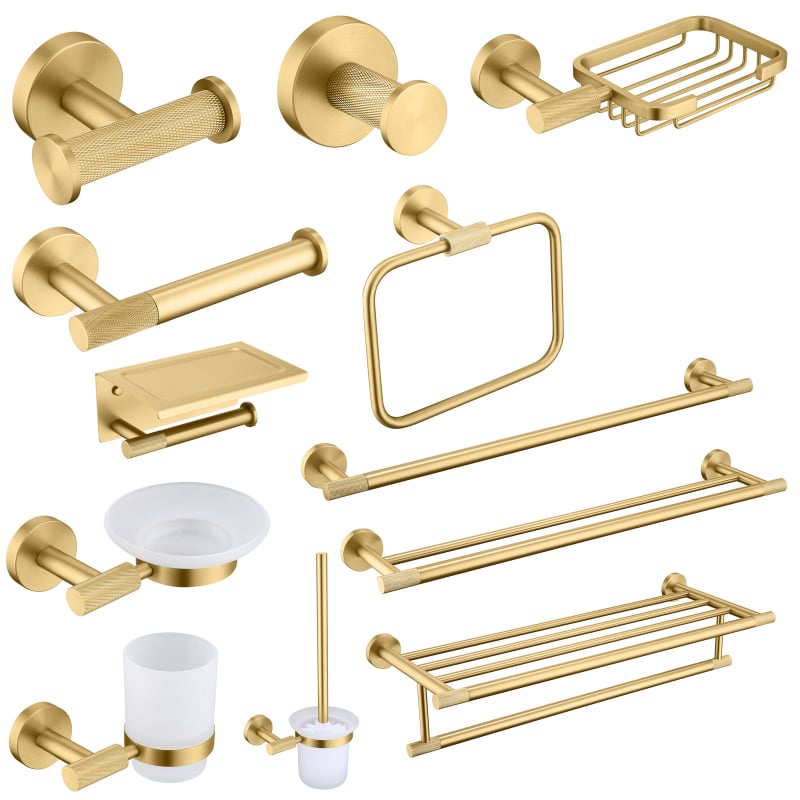 HIDEEP Неръждаема стомана перфорирана стойка за кърпи със държач за тоалетна хартия, единична пръчка, финиш матов златист, модерен минимализъм