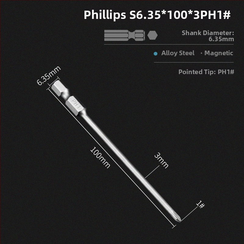 Set bitov pre elektrickú vŕtačku s magnetickou krížovou hlavou, predĺžená dĺžka, hex pohon kompatibilný, materiál: fialové santalové drevo