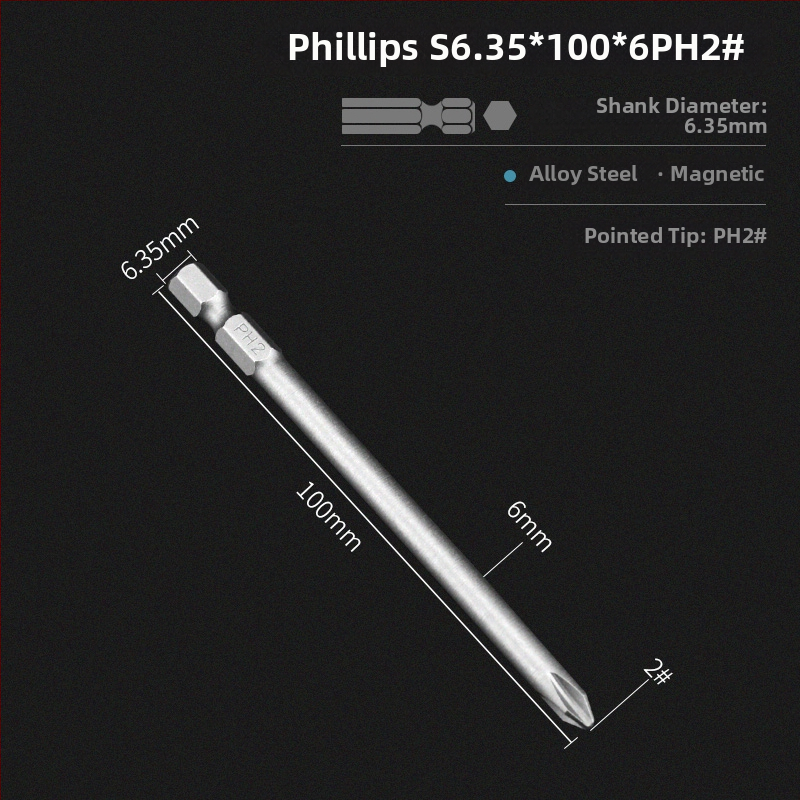 Set bitov pre elektrickú vŕtačku s magnetickou krížovou hlavou, predĺžená dĺžka, hex pohon kompatibilný, materiál: fialové santalové drevo