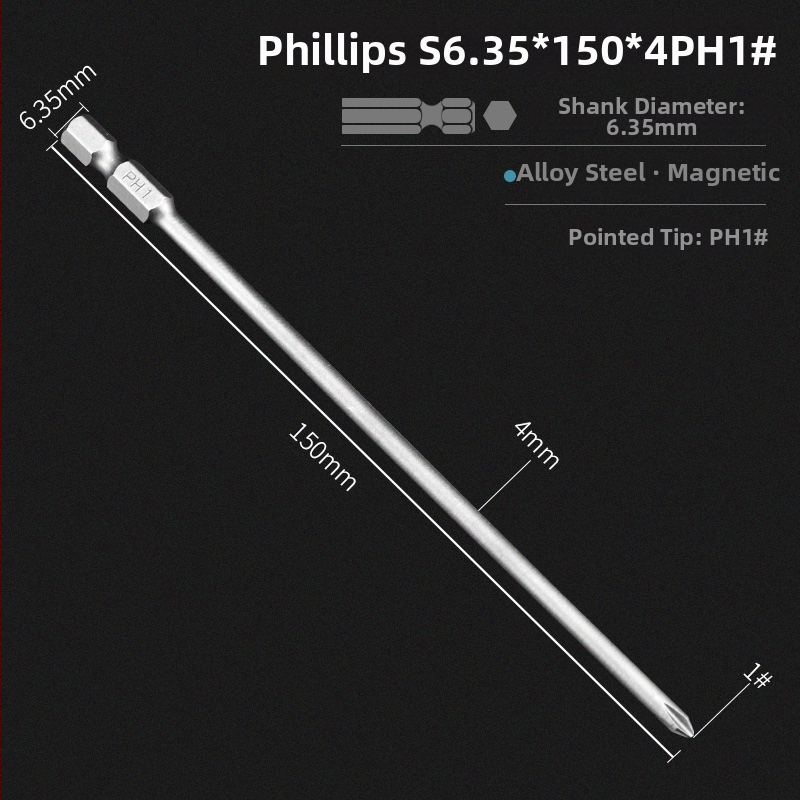 Set bitov pre elektrickú vŕtačku s magnetickou krížovou hlavou, predĺžená dĺžka, hex pohon kompatibilný, materiál: fialové santalové drevo