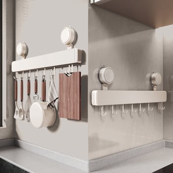 Cuier de bucătărie cu ventuză pentru perete, 12 cârlige, Space Aluminum + ABS, stil modern minimalist, încărcare 5–10 kg