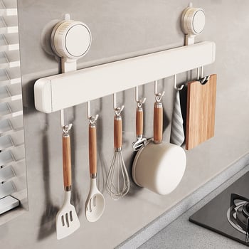 Cuier de bucătărie cu ventuză pentru perete, 12 cârlige, Space Aluminum + ABS, stil modern minimalist, încărcare 5–10 kg