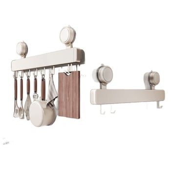 Cuier de bucătărie cu ventuză pentru perete, 12 cârlige, Space Aluminum + ABS, stil modern minimalist, încărcare 5–10 kg