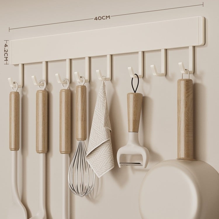 Cuier de bucătărie cu ventuză pentru perete, 12 cârlige, Space Aluminum + ABS, stil modern minimalist, încărcare 5–10 kg