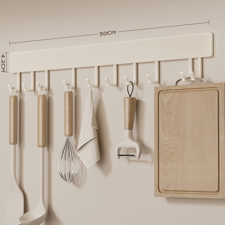 Cuier de bucătărie cu ventuză pentru perete, 12 cârlige, Space Aluminum + ABS, stil modern minimalist, încărcare 5–10 kg
