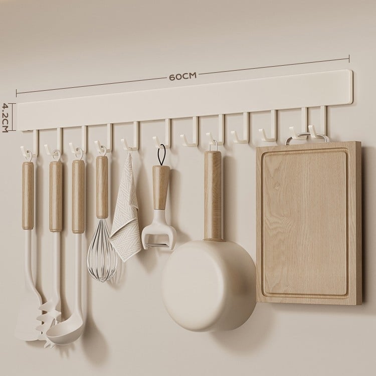 Cuier de bucătărie cu ventuză pentru perete, 12 cârlige, Space Aluminum + ABS, stil modern minimalist, încărcare 5–10 kg