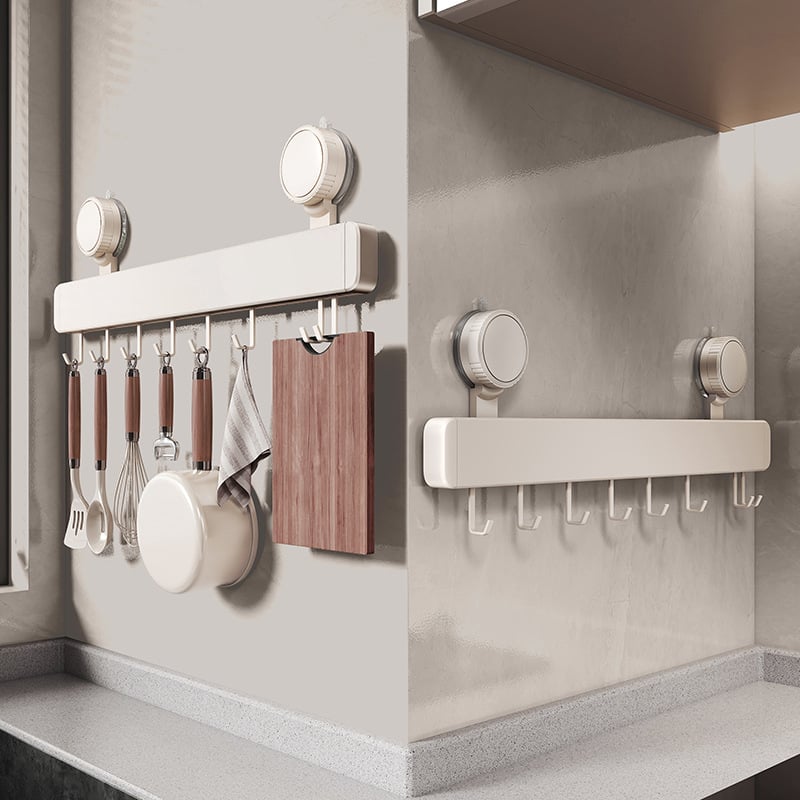 Cuier de bucătărie cu ventuză pentru perete, 12 cârlige, Space Aluminum + ABS, stil modern minimalist, încărcare 5–10 kg