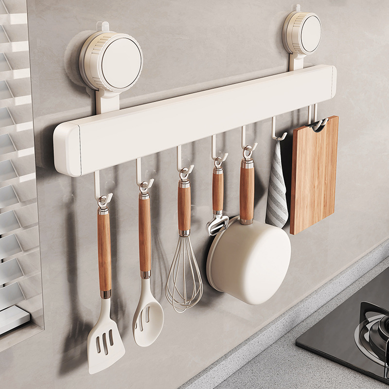 Cuier de bucătărie cu ventuză pentru perete, 12 cârlige, Space Aluminum + ABS, stil modern minimalist, încărcare 5–10 kg