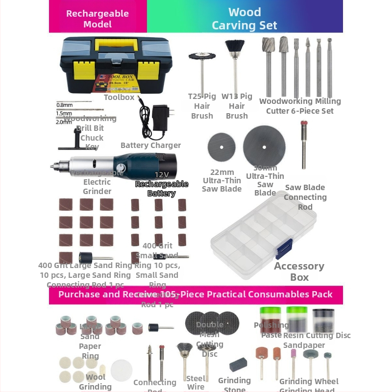 Kisméretű hordozható akkumulátoros elektromos csiszoló jade- és faipari faragáshoz - gravírozás, polírozás, vágás.