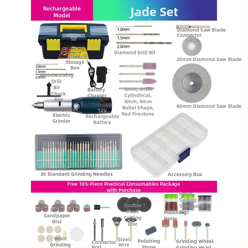 Kisméretű hordozható akkumulátoros elektromos csiszoló jade- és faipari faragáshoz - gravírozás, polírozás, vágás.