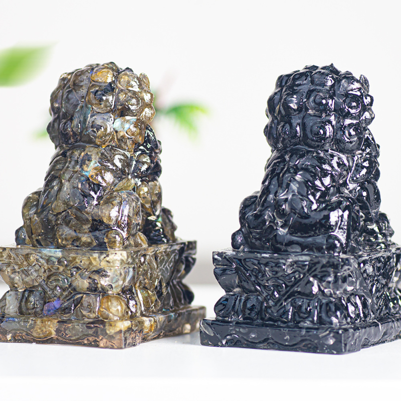 Enyeoh Лъв скулптура от смола с естествен кристал, модерен минималистичен стил, смолни занаяти