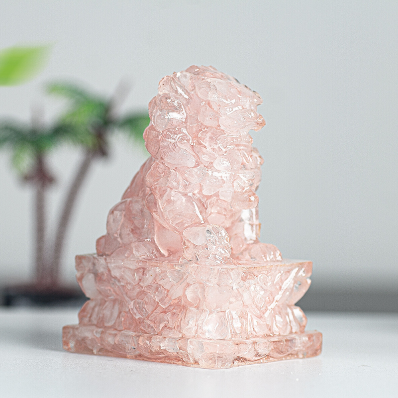 Enyeoh Лъв скулптура от смола с естествен кристал, модерен минималистичен стил, смолни занаяти