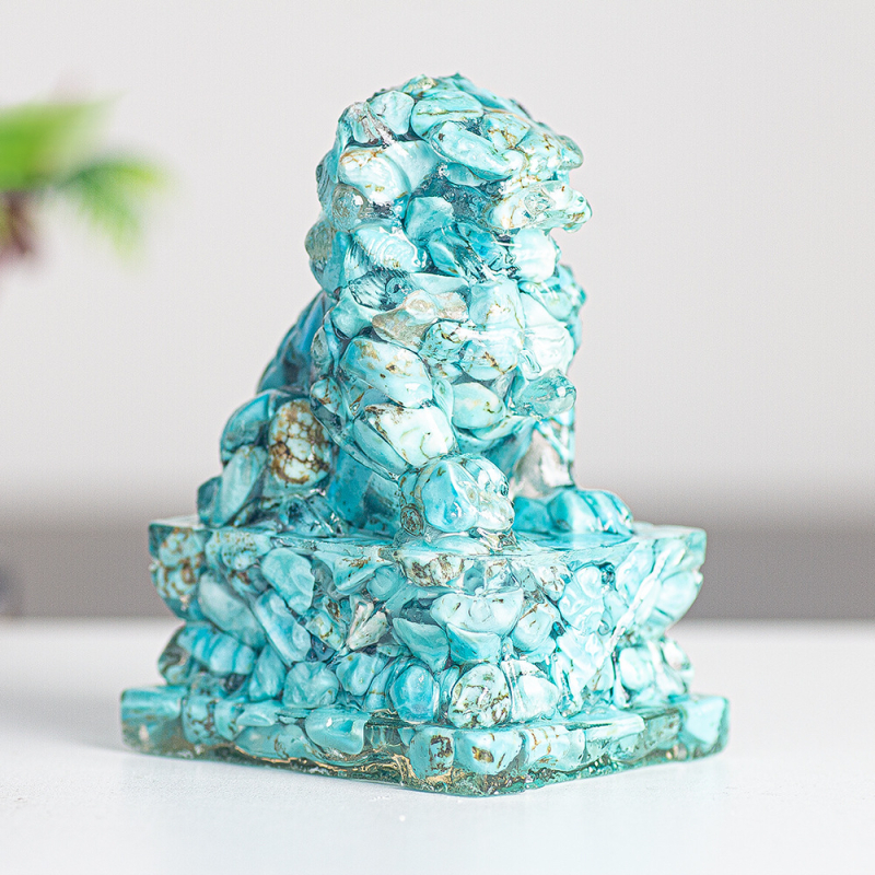 Enyeoh Лъв скулптура от смола с естествен кристал, модерен минималистичен стил, смолни занаяти