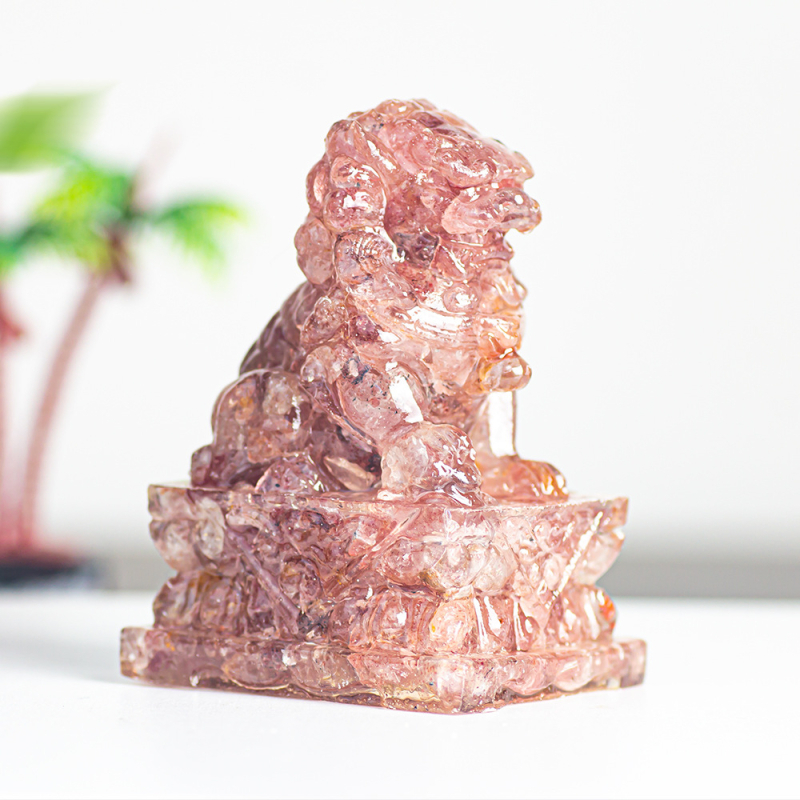 Enyeoh Лъв скулптура от смола с естествен кристал, модерен минималистичен стил, смолни занаяти