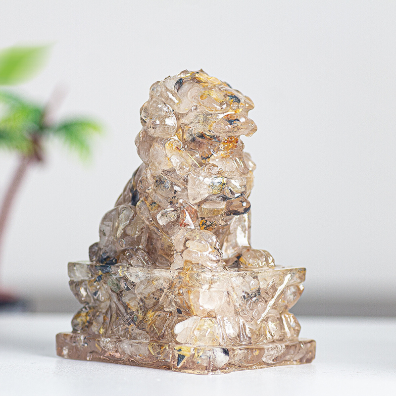 Enyeoh Лъв скулптура от смола с естествен кристал, модерен минималистичен стил, смолни занаяти
