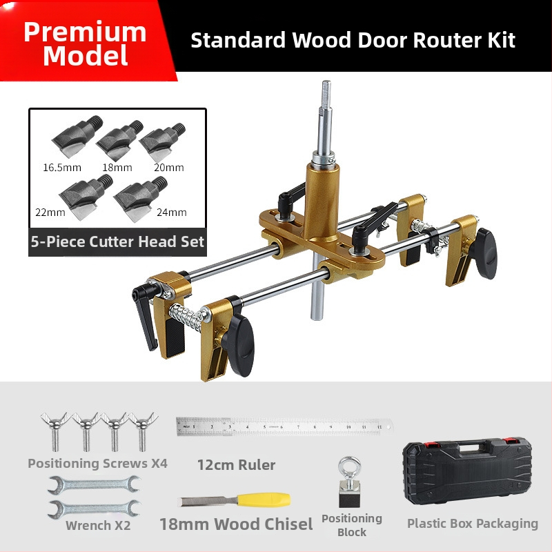 Kit deschidere a găurilor pentru încuietoare la uși din lemn masiv, montaj interior — set complet de instrumente pentru canelare, Fu City