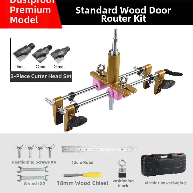 Kit deschidere a găurilor pentru încuietoare la uși din lemn masiv, montaj interior — set complet de instrumente pentru canelare, Fu City