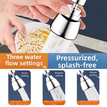 Konyhai csaptele meghosszabbítója, univerzális forgó fej, nyomás alatti permetezés elleni védelem, rozsdamentes acél