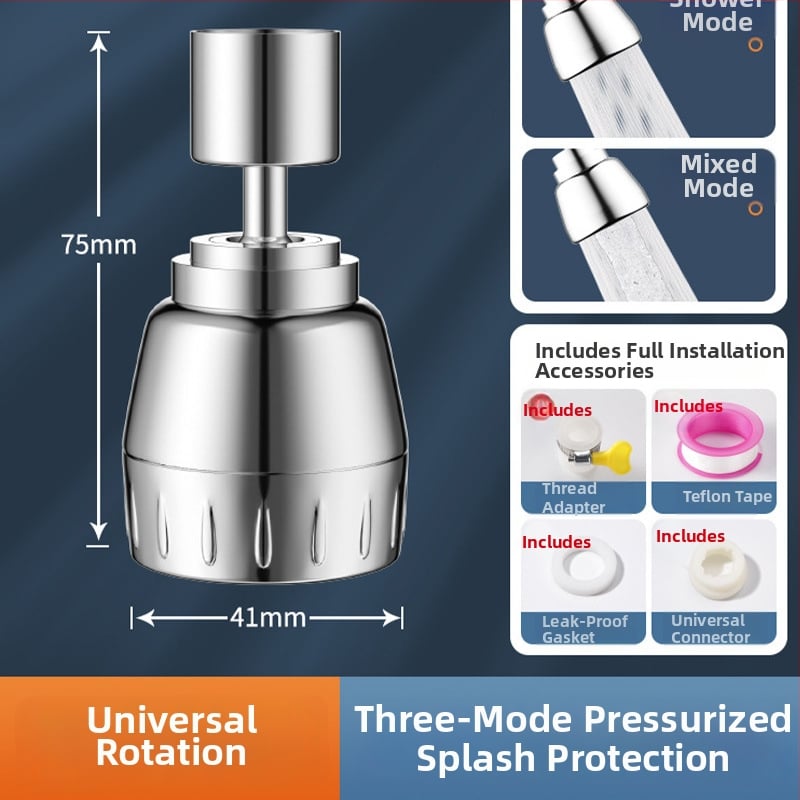 Konyhai csaptele meghosszabbítója, univerzális forgó fej, nyomás alatti permetezés elleni védelem, rozsdamentes acél