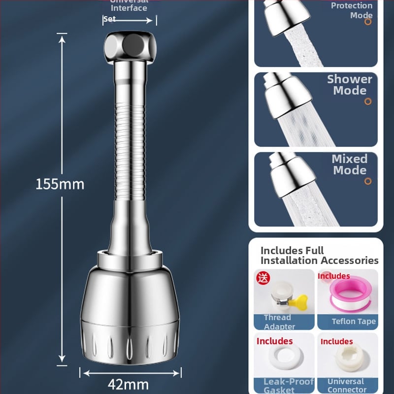 Konyhai csaptele meghosszabbítója, univerzális forgó fej, nyomás alatti permetezés elleni védelem, rozsdamentes acél