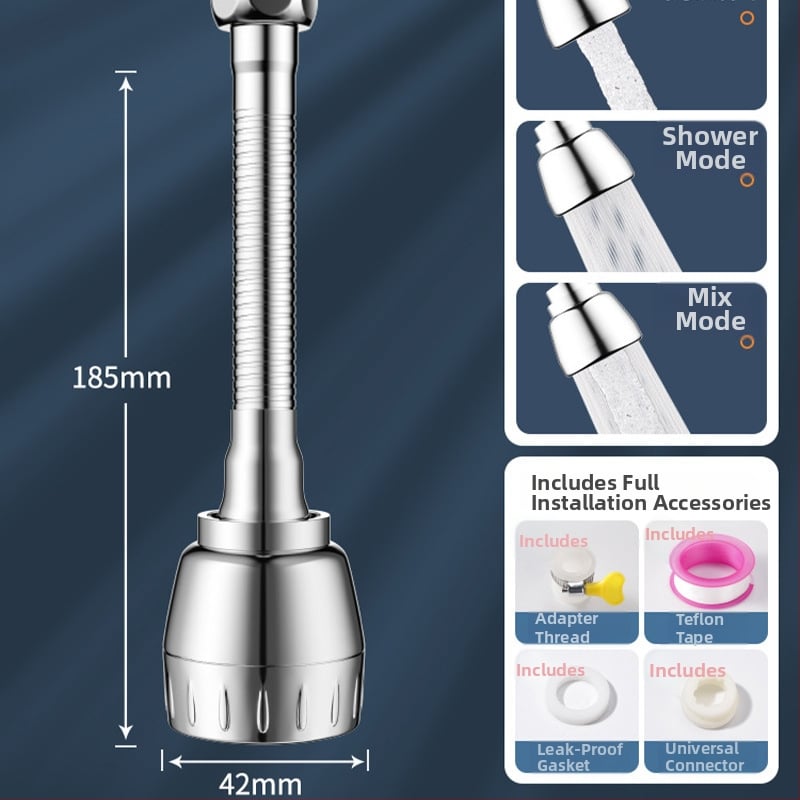 Konyhai csaptele meghosszabbítója, univerzális forgó fej, nyomás alatti permetezés elleni védelem, rozsdamentes acél