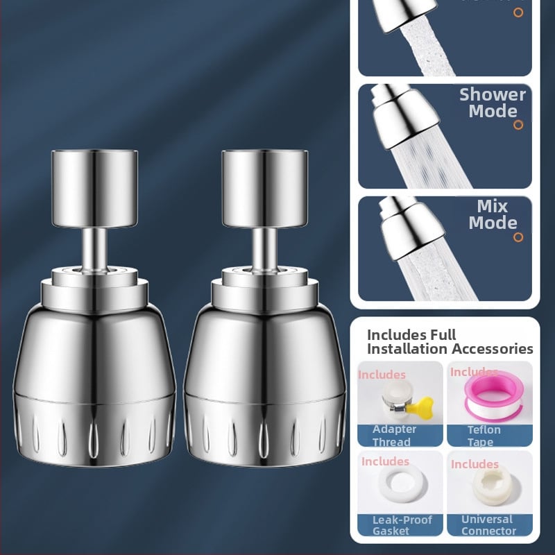 Konyhai csaptele meghosszabbítója, univerzális forgó fej, nyomás alatti permetezés elleni védelem, rozsdamentes acél