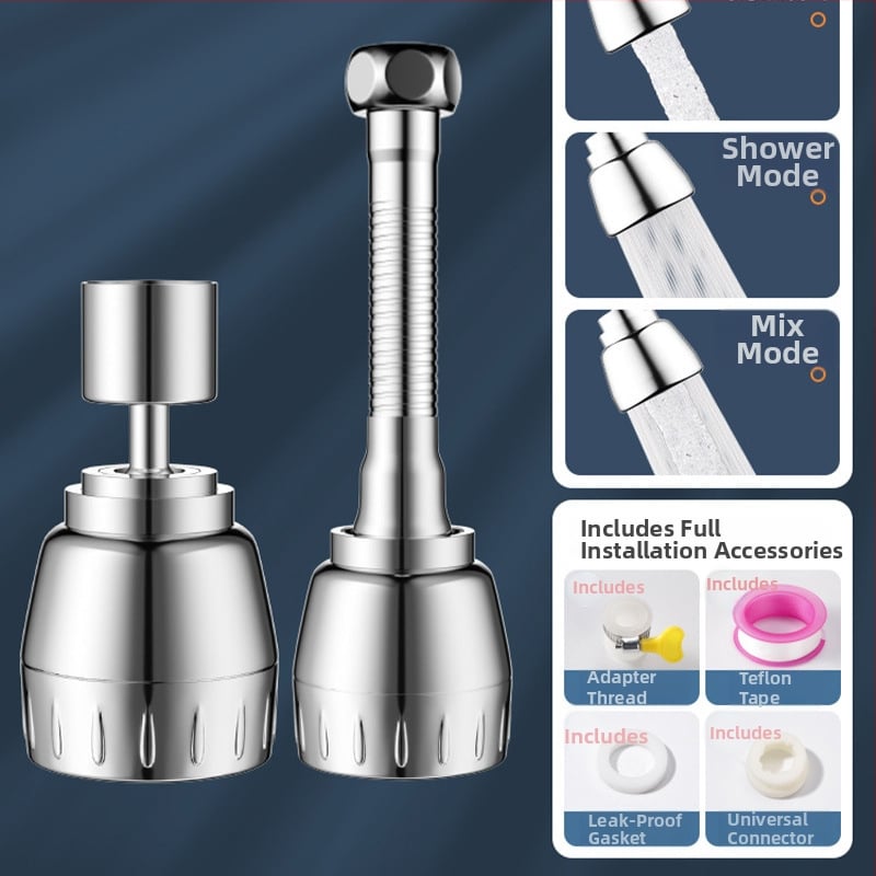 Konyhai csaptele meghosszabbítója, univerzális forgó fej, nyomás alatti permetezés elleni védelem, rozsdamentes acél
