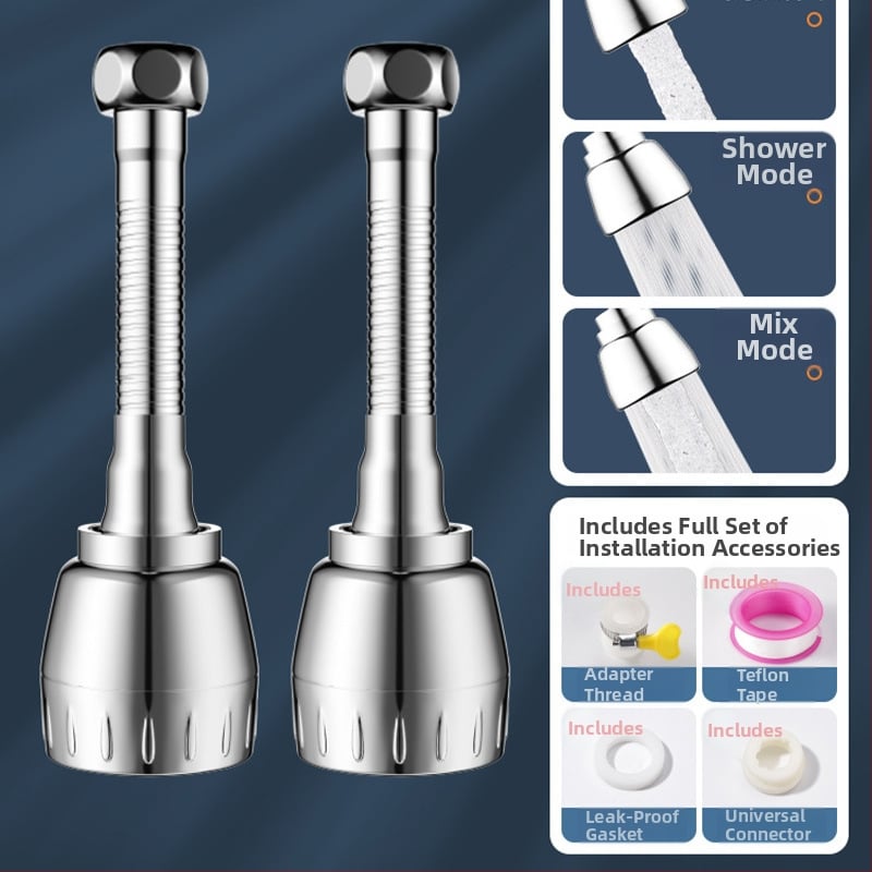 Konyhai csaptele meghosszabbítója, univerzális forgó fej, nyomás alatti permetezés elleni védelem, rozsdamentes acél