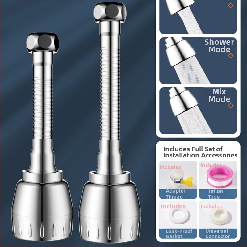 Konyhai csaptele meghosszabbítója, univerzális forgó fej, nyomás alatti permetezés elleni védelem, rozsdamentes acél