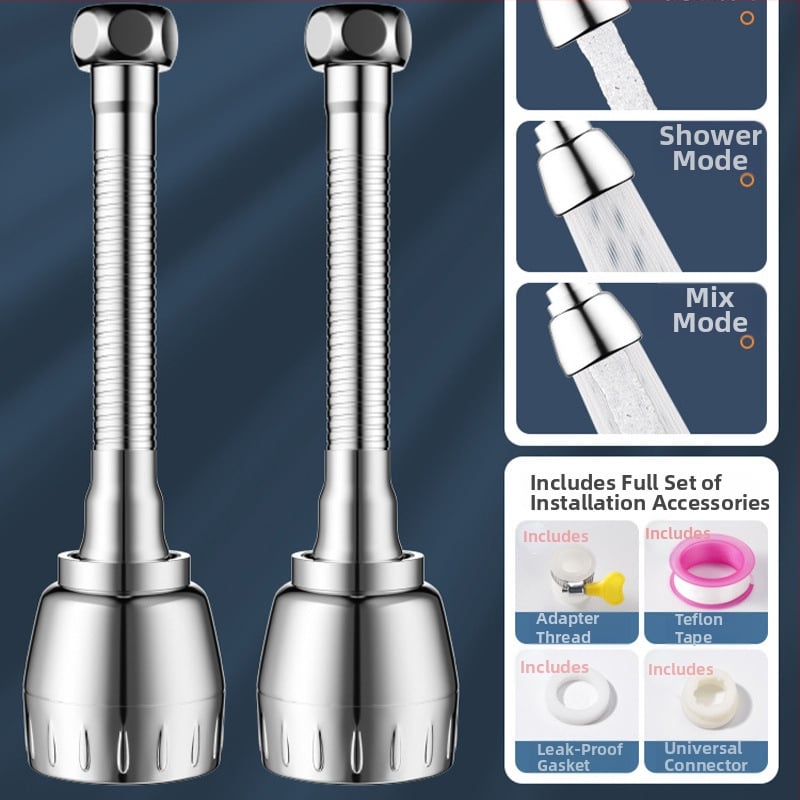 Konyhai csaptele meghosszabbítója, univerzális forgó fej, nyomás alatti permetezés elleni védelem, rozsdamentes acél