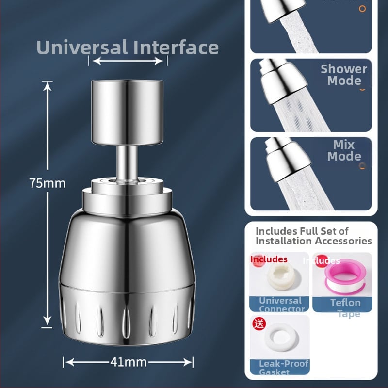 Konyhai csaptele meghosszabbítója, univerzális forgó fej, nyomás alatti permetezés elleni védelem, rozsdamentes acél