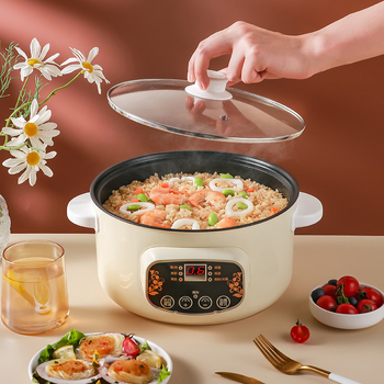 Електрическа мултифункционална тенджера за готвене, 1000–1200 W, обем 2–3 л, LCD дисплей, таймер, регулатор на температурата и защита срещу пресъхване