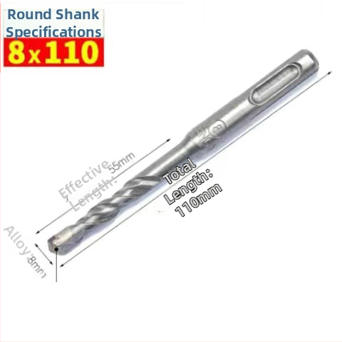 Vŕtací bit do kladiva s guľatou hlavou a guľatou stopkou, nešesťhranový, pre betónové steny