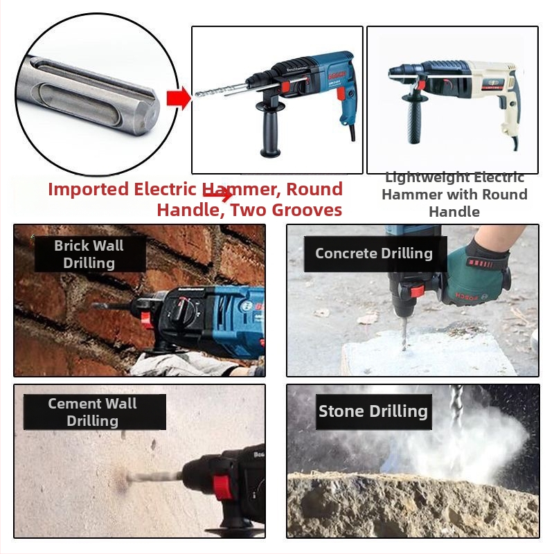 Vŕtací bit do kladiva s guľatou hlavou a guľatou stopkou, nešesťhranový, pre betónové steny