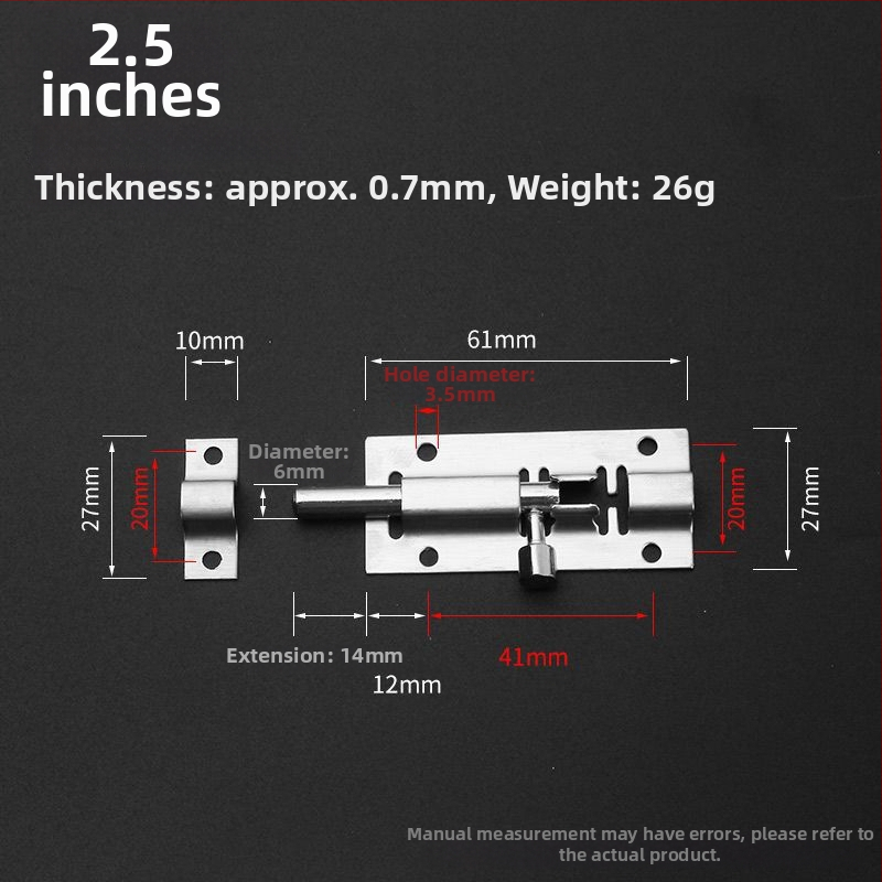 Неръждаема стомана, удебелен болтов заключващ лост за врати, за дървени врати, анти-крадба, за баня