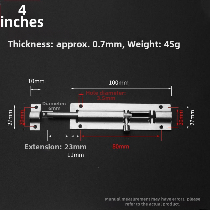 Неръждаема стомана, удебелен болтов заключващ лост за врати, за дървени врати, анти-крадба, за баня