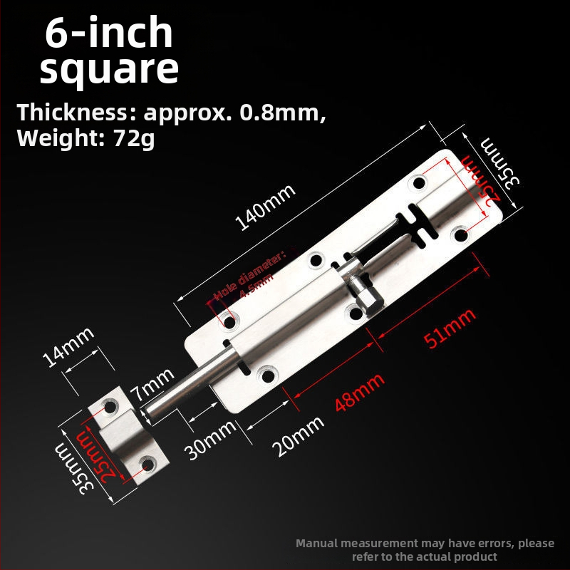 Неръждаема стомана, удебелен болтов заключващ лост за врати, за дървени врати, анти-крадба, за баня