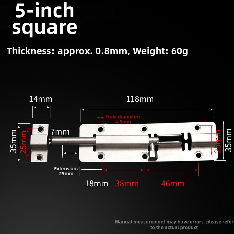 Неръждаема стомана, удебелен болтов заключващ лост за врати, за дървени врати, анти-крадба, за баня