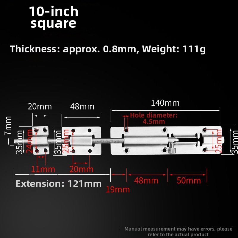 Неръждаема стомана, удебелен болтов заключващ лост за врати, за дървени врати, анти-крадба, за баня