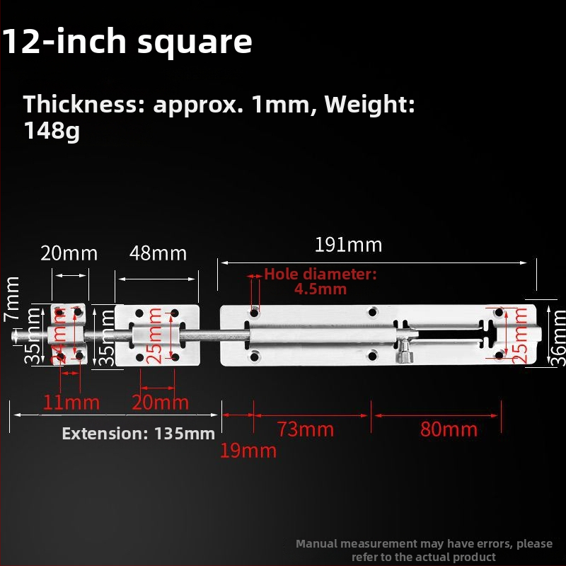 Неръждаема стомана, удебелен болтов заключващ лост за врати, за дървени врати, анти-крадба, за баня