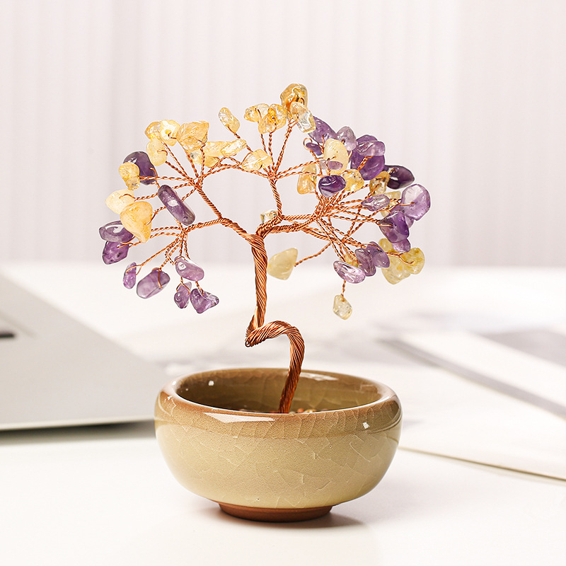 Δέντρο Πλούτου από Κρύσταλλο με Γεωμετρική Βάση, Μοντέρνο Μινιμαλιστικό Στυλ, Συσκευασία σε Χαρτοκιβώτιο