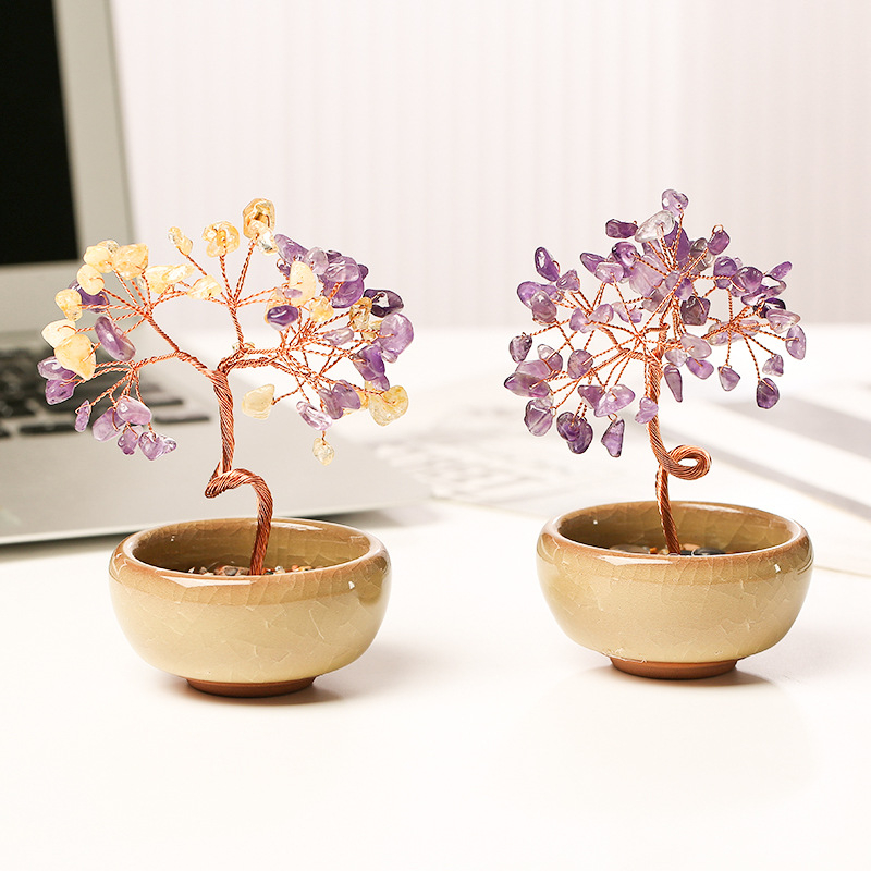 Δέντρο Πλούτου από Κρύσταλλο με Γεωμετρική Βάση, Μοντέρνο Μινιμαλιστικό Στυλ, Συσκευασία σε Χαρτοκιβώτιο