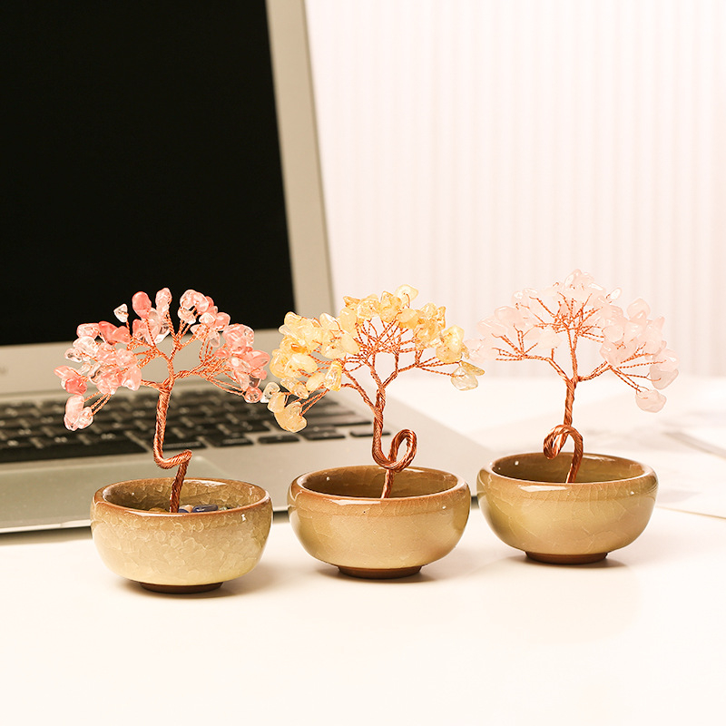 Δέντρο Πλούτου από Κρύσταλλο με Γεωμετρική Βάση, Μοντέρνο Μινιμαλιστικό Στυλ, Συσκευασία σε Χαρτοκιβώτιο