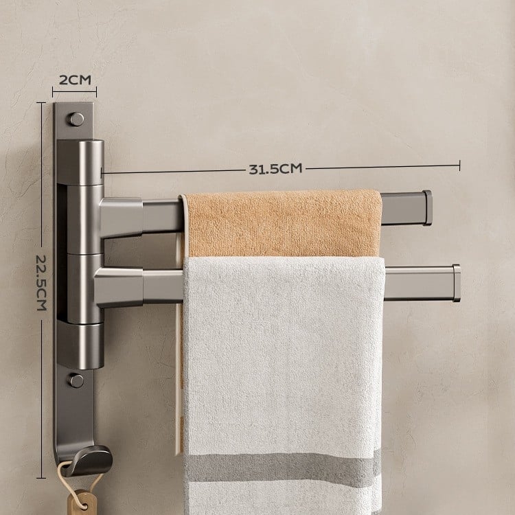 Επιτοίχια περιστρεφόμενη ράγα πετσέτας, γωνιακός σχεδιασμός, χωρίς διάτρηση, από κράμα αλουμινίου, φορτίο 10 kg, 5 επιπέδων, φινίρισμα με πλαστικό ψεκασμό