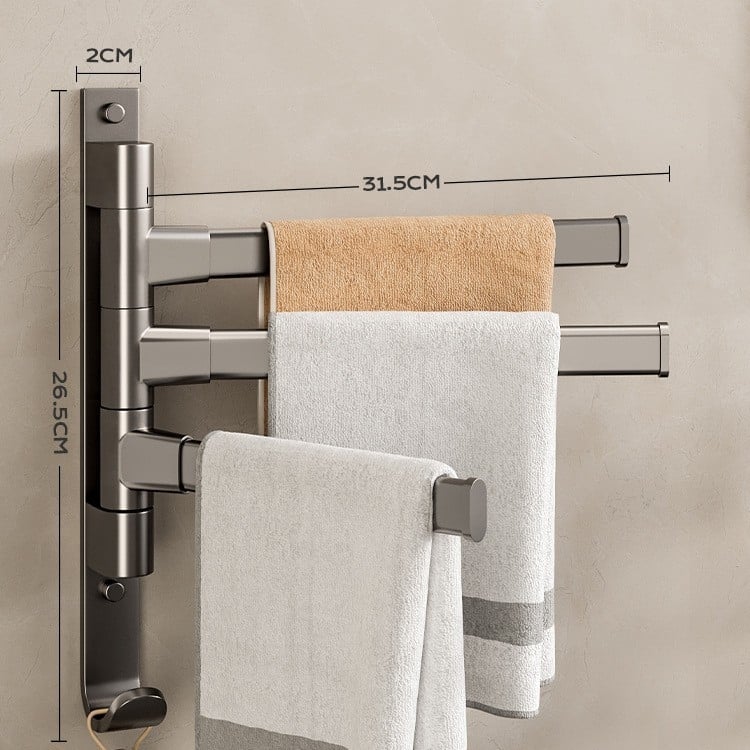 Επιτοίχια περιστρεφόμενη ράγα πετσέτας, γωνιακός σχεδιασμός, χωρίς διάτρηση, από κράμα αλουμινίου, φορτίο 10 kg, 5 επιπέδων, φινίρισμα με πλαστικό ψεκασμό