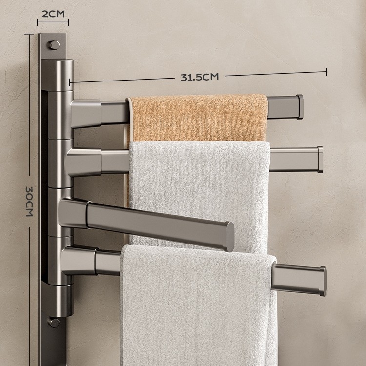 Επιτοίχια περιστρεφόμενη ράγα πετσέτας, γωνιακός σχεδιασμός, χωρίς διάτρηση, από κράμα αλουμινίου, φορτίο 10 kg, 5 επιπέδων, φινίρισμα με πλαστικό ψεκασμό