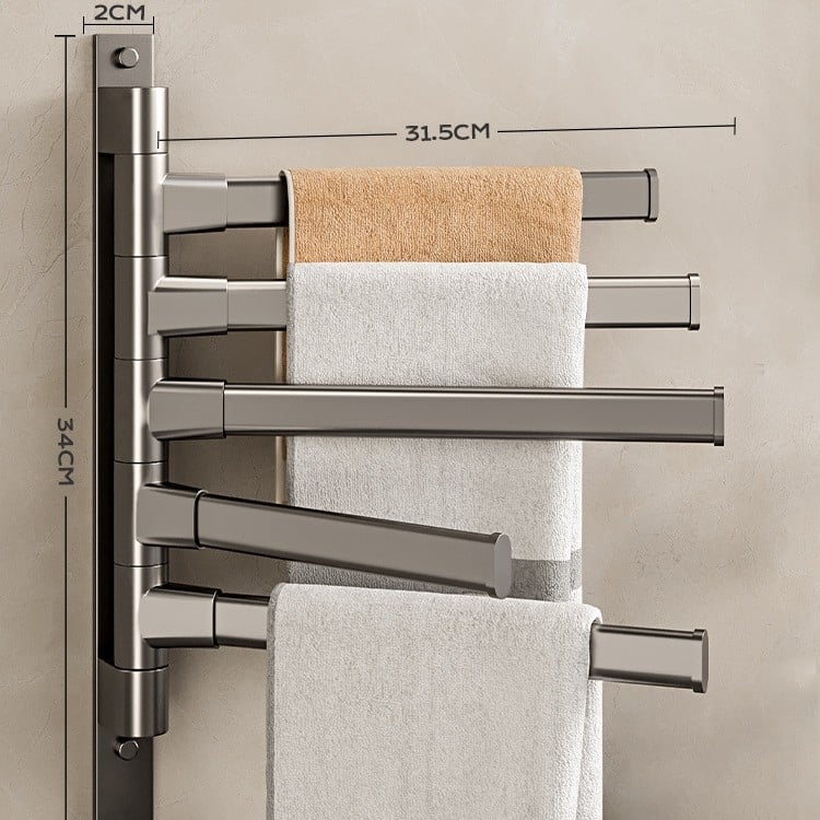 Επιτοίχια περιστρεφόμενη ράγα πετσέτας, γωνιακός σχεδιασμός, χωρίς διάτρηση, από κράμα αλουμινίου, φορτίο 10 kg, 5 επιπέδων, φινίρισμα με πλαστικό ψεκασμό